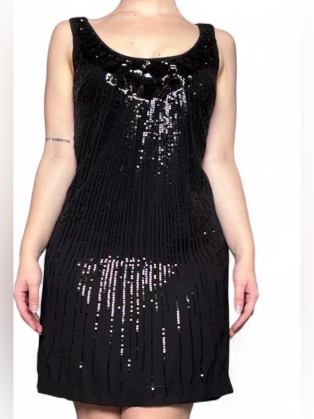 White House Black Market Black Sequin Scoop Neck Mini Dress